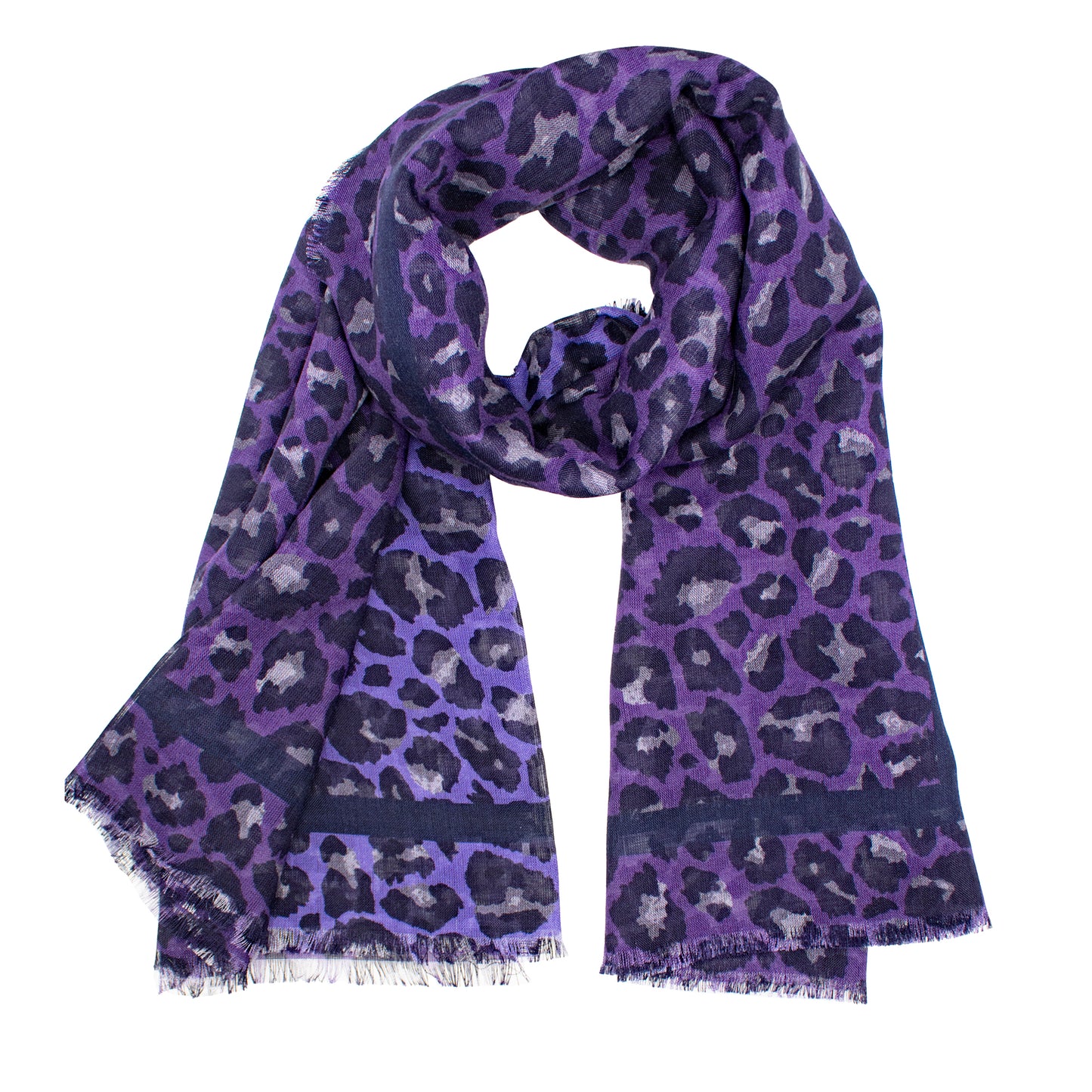 Savannah Leopard - Purple - Maxi Cube - Silk & Wool Scarf