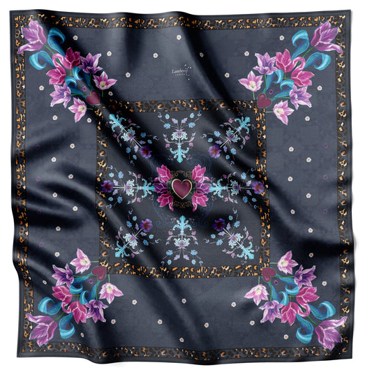 Royal Tulips - Navy - Silk Scarf